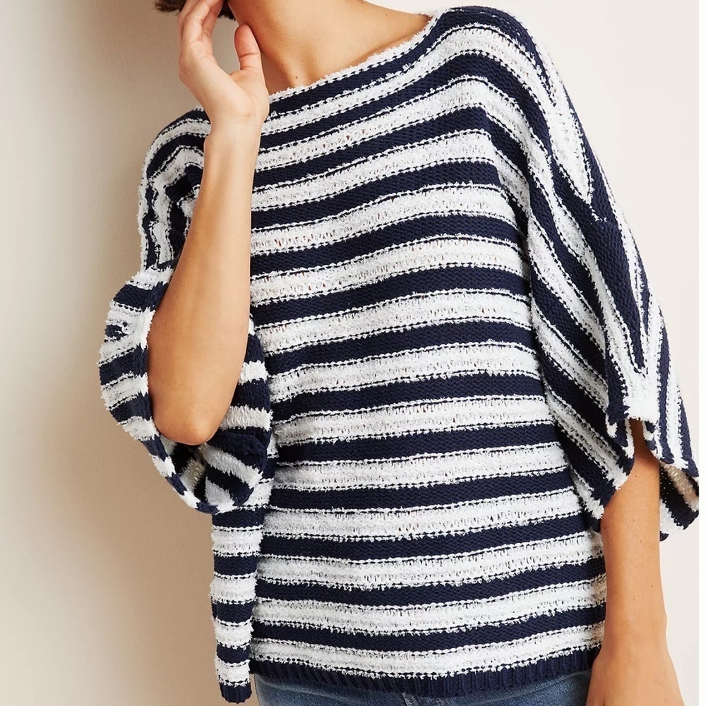 Anthropologie Oversized Evie Poncho Sweater Stripe XS/S Boatneck Short Sleeve